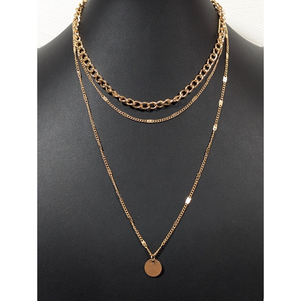 Gold Tone Layered Disc‎ Charm Necklace Boho Minimalist Retro 17"